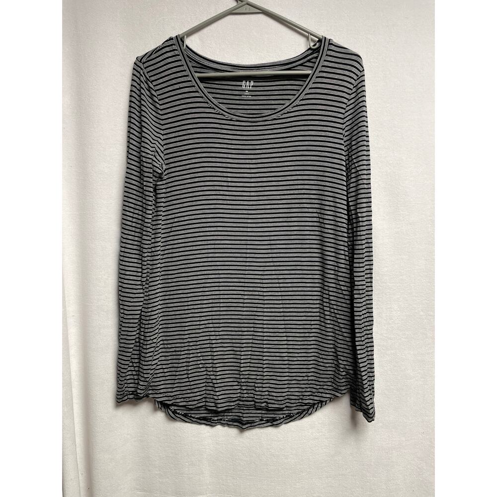 Gap long sleeve shirt stretch black white striped size xs